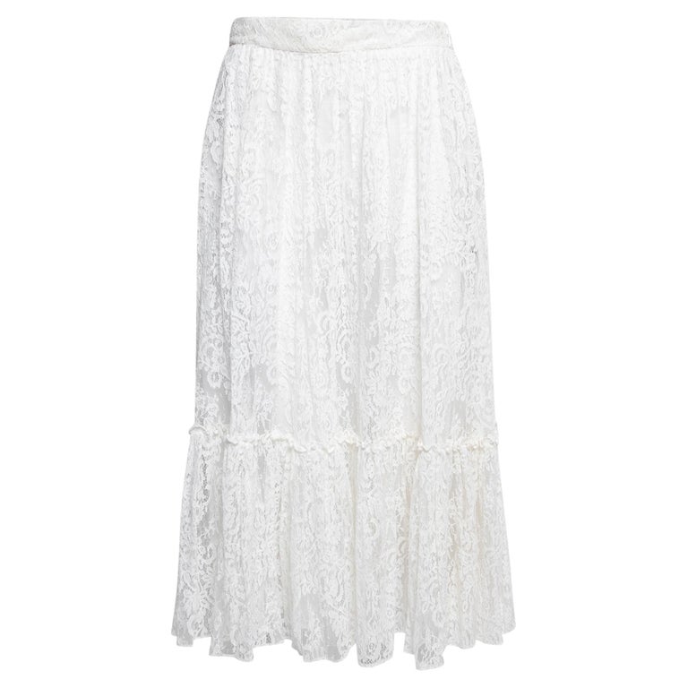 Women's Velvet Midi Skirt – Tiered Crinkle Lace Design, Green/Ivory, Drawstring Waist (Sizes S-XL) 9 thumbnail image