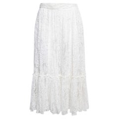 Valentino White Lace Tiered Midi Skirt S
