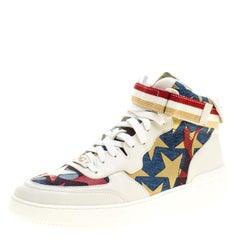 Valentino White Leather and Camouflage Denim High-Top Sneakers Size 42
