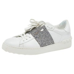 Valentino White Leather And Glitter Rockstud Sneakers Size 41