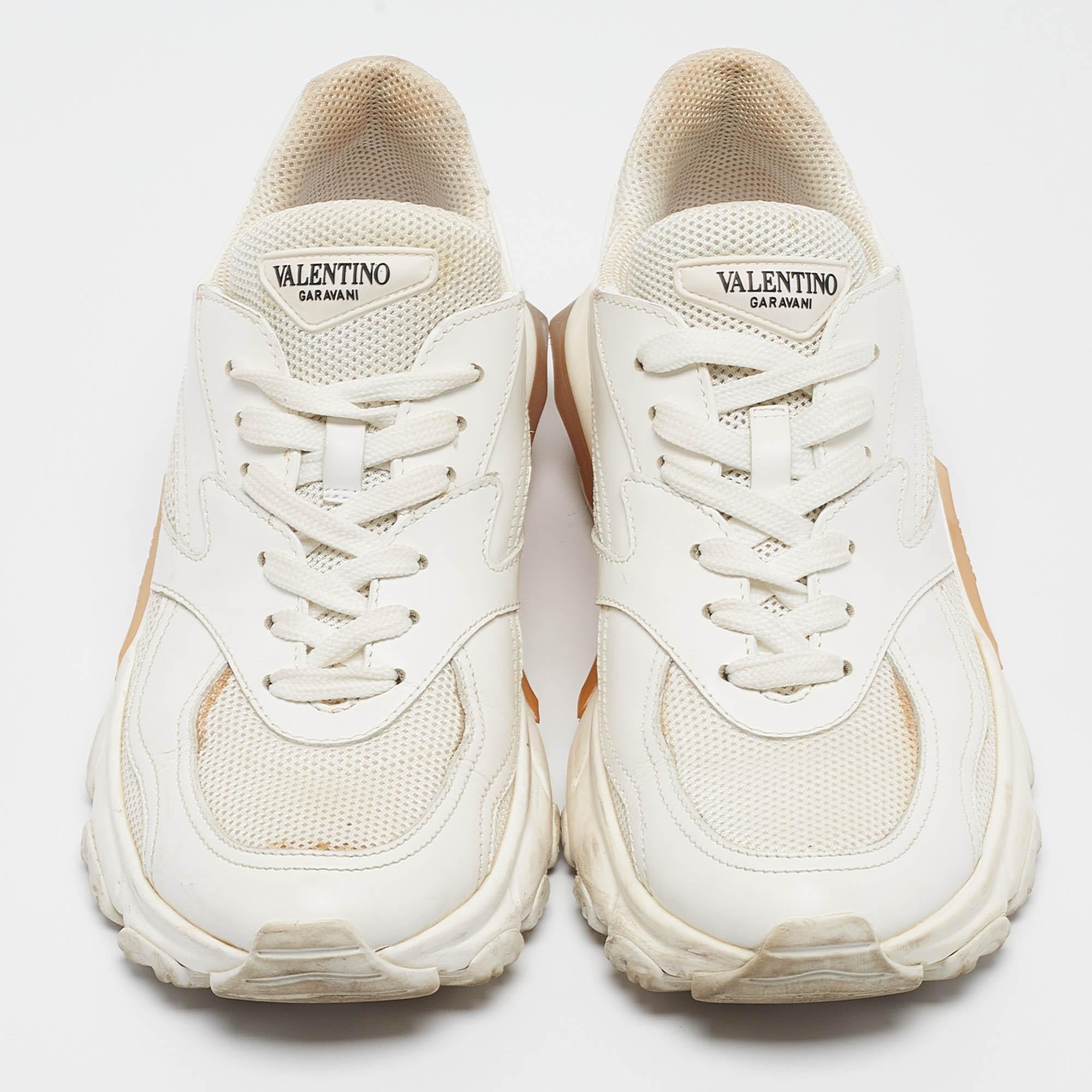 Bianco Valentino, scarpe da ginnastica in pelle e rete di colore bianco, misura 37,5