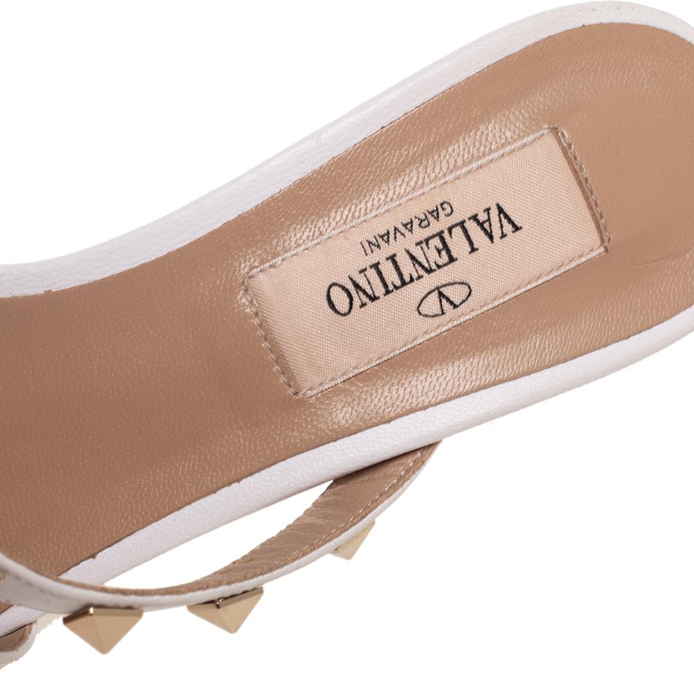 Women's Valentino White Leather Asymmetric Rockstud Napa Slide Sandals Size 35