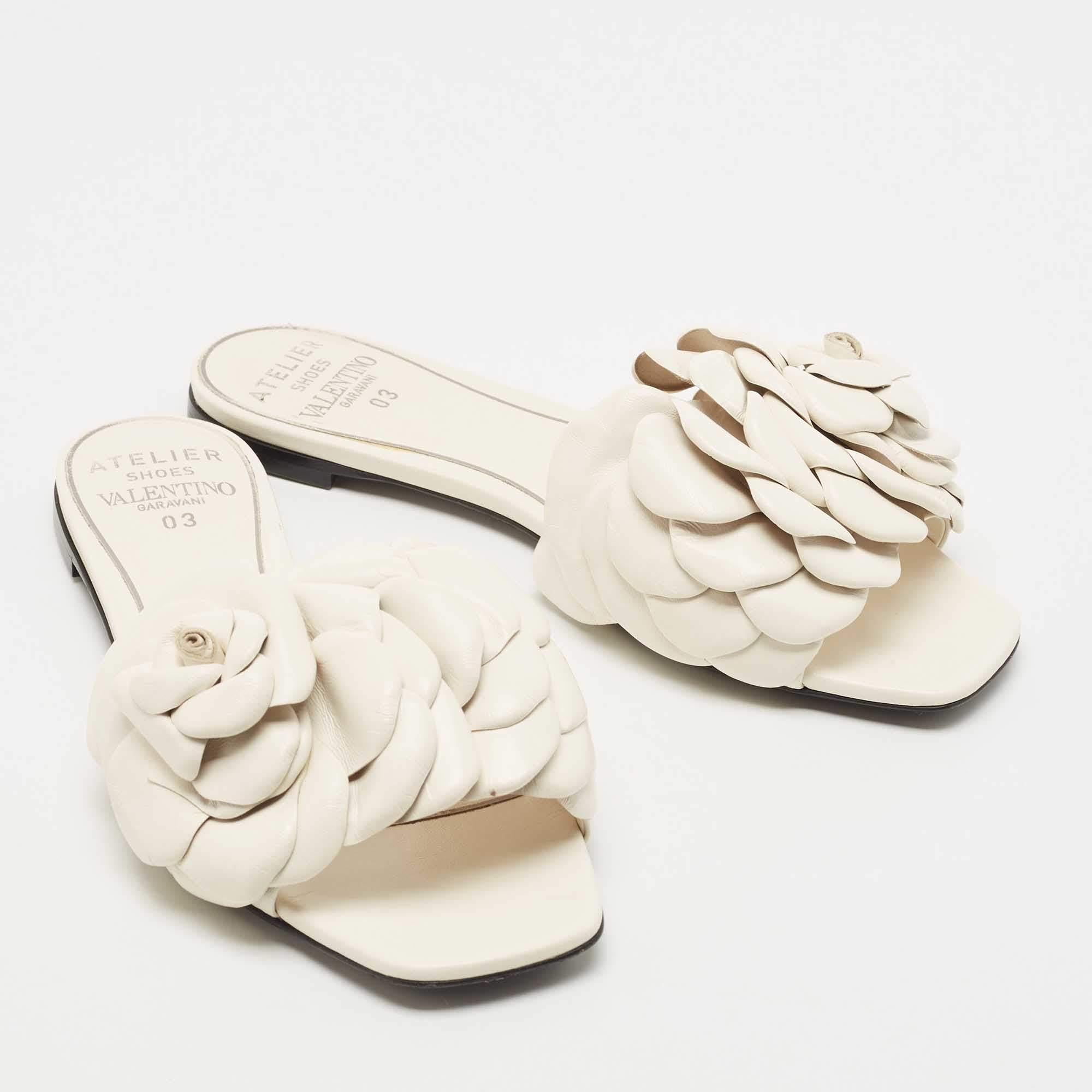 Valentino White Leather Atelier 03 Rose Edition Flat Slides Size 36 1