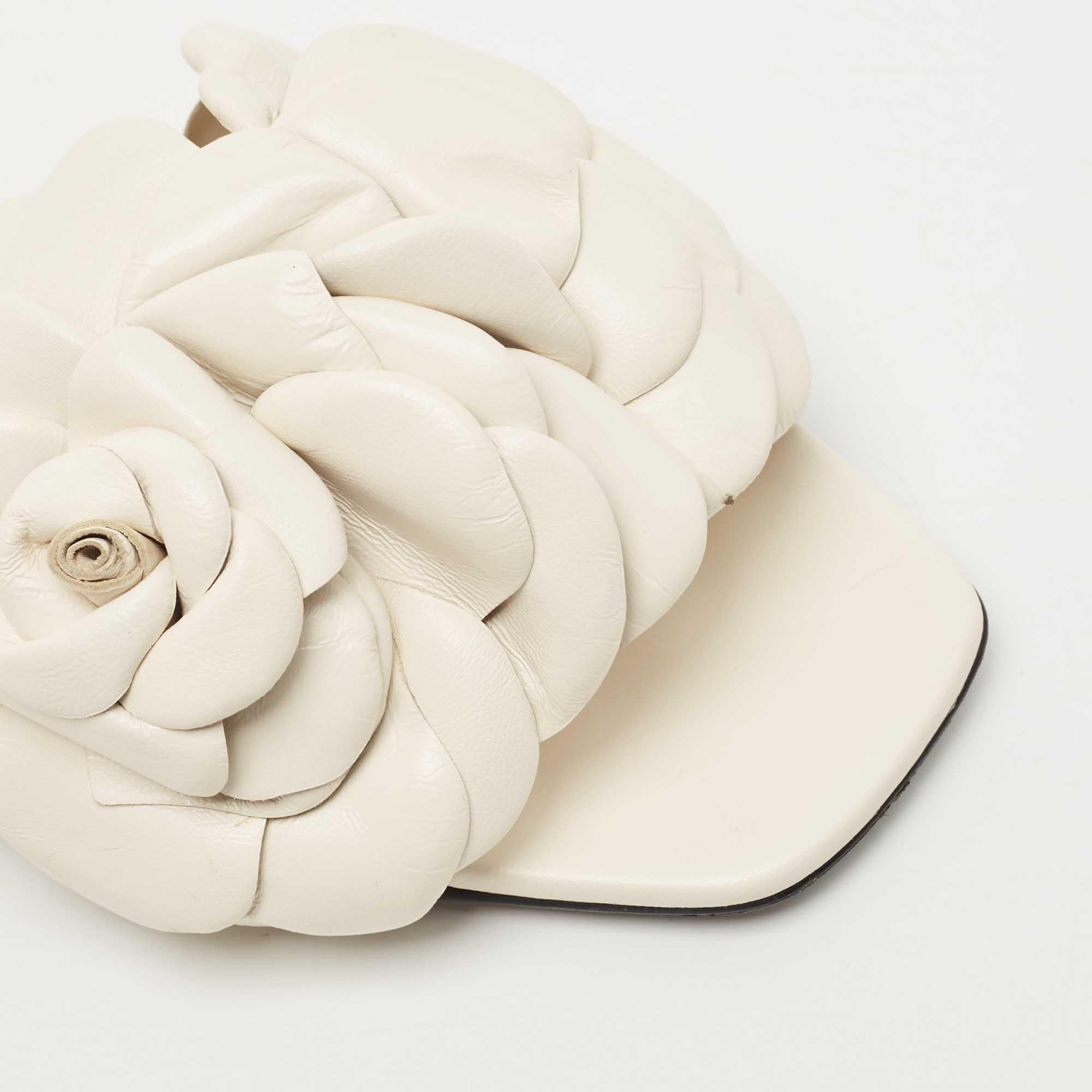 Valentino White Leather Atelier 03 Rose Edition Flat Slides Size 36 2