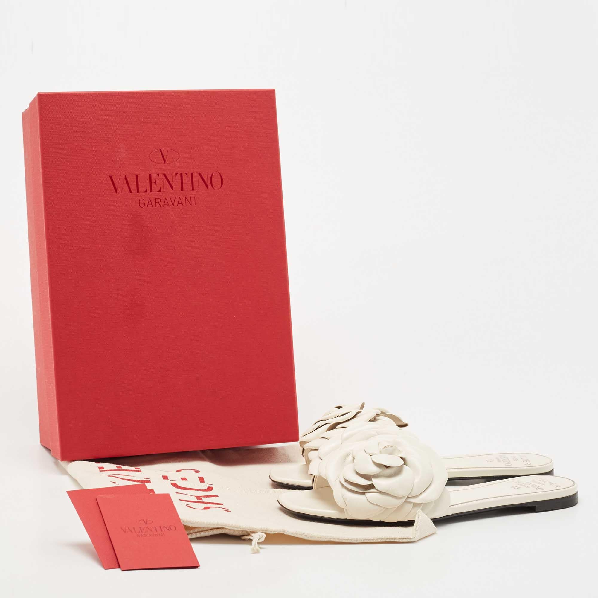 Valentino White Leather Atelier 03 Rose Edition Flat Slides Size 36 4