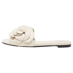 Valentino White Leather Atelier 03 Rose Edition Flat Slides Size 36