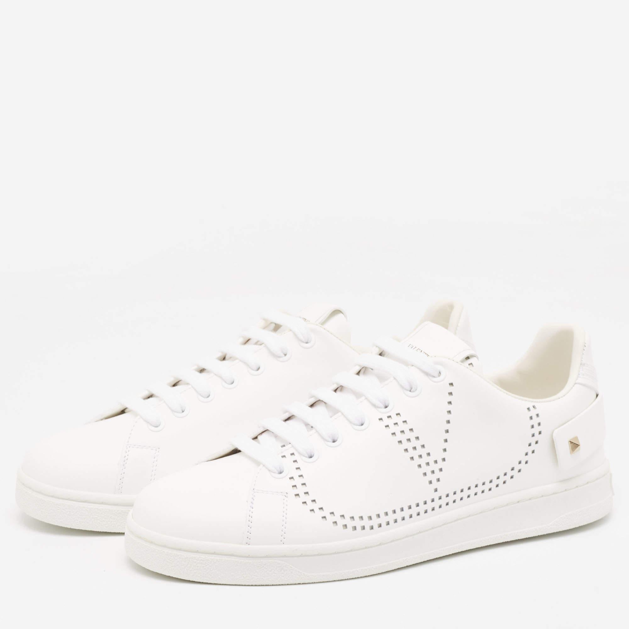 Valentino White Leather Backnet Rockstud Low Top Sneakers Size 39.5 1