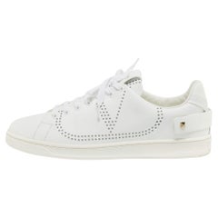 Valentino White Leather Backnet Rockstud Low Top Sneakers Size 42