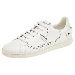 Valentino White Leather Backnet Rockstud Low Top Sneakers Size EU 36