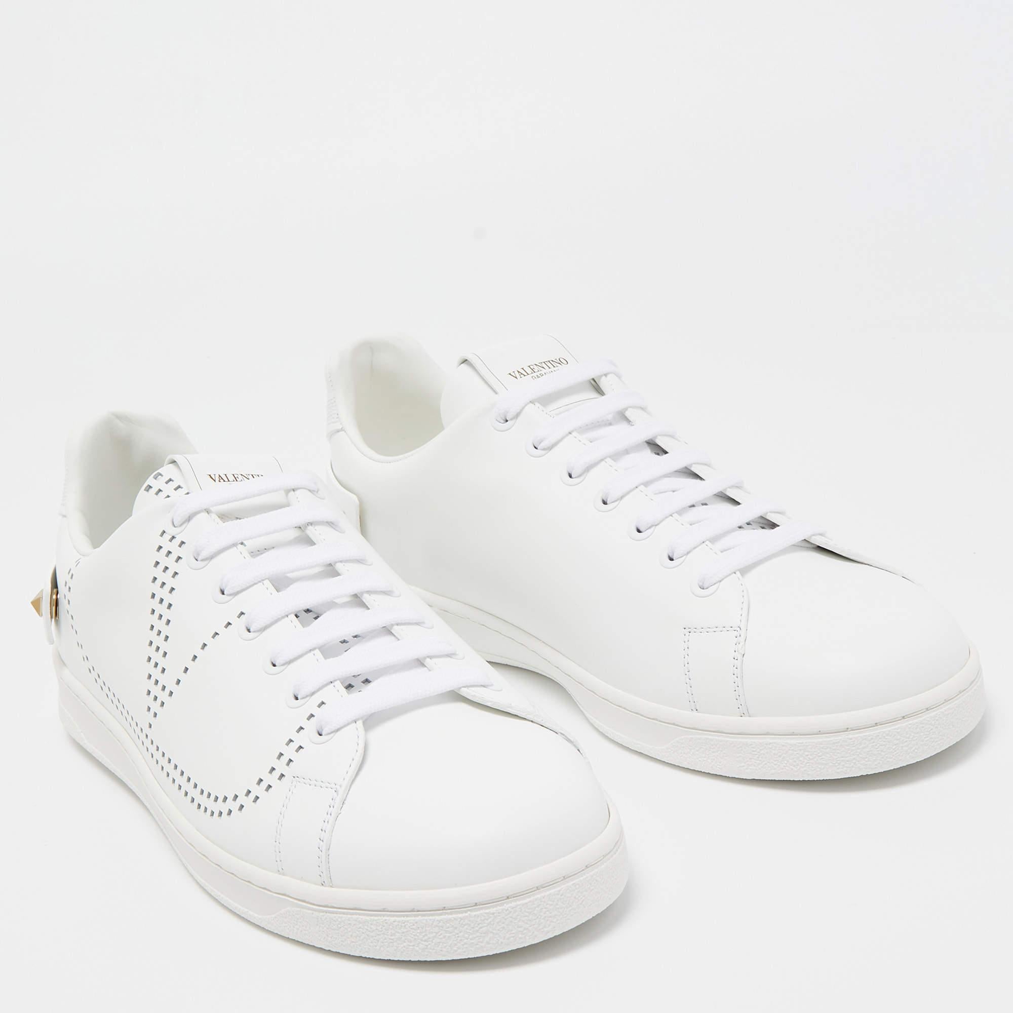 Women's Valentino White Leather Backnet Studded Low Top Sneakers Size 42