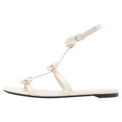 Valentino White Leather Bow Accents Ankle Strap Flats Size 38.5