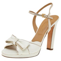 Valentino White Leather Bow Open Toe Ankle Strap Sandals Size 39