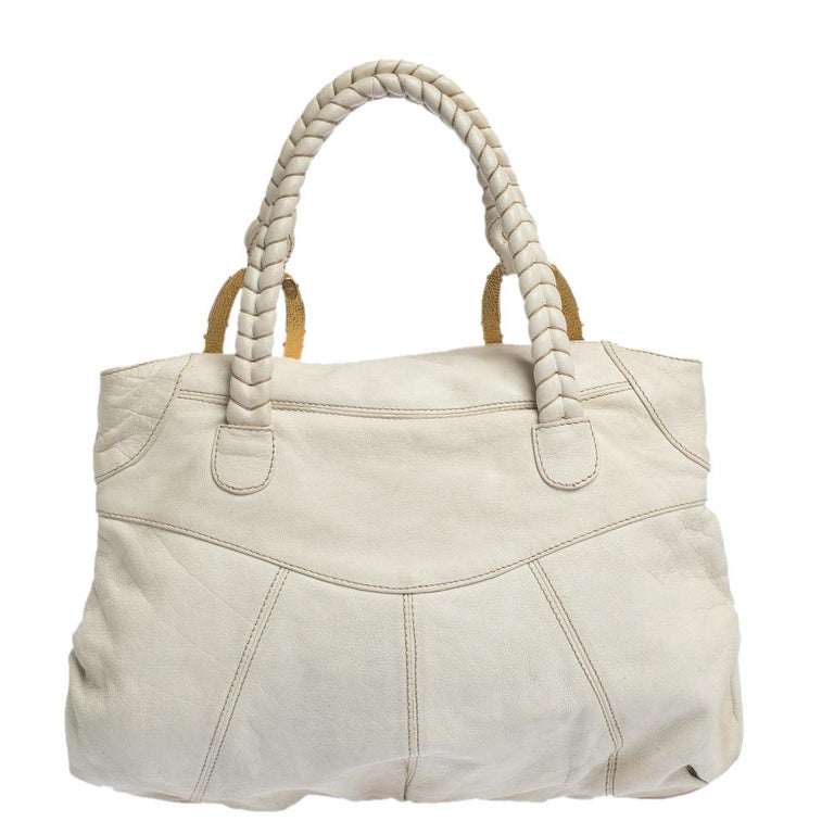 Valentino White Leather Braided Handle Hobo For Sale at 1stDibs