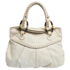 Valentino White Leather Braided Handle Hobo