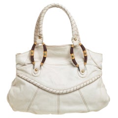 Valentino White Leather Braided Handle Shoulder Bag