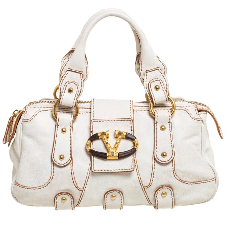 Valentino White Leather Crystal Catch Satchel at 1stDibs