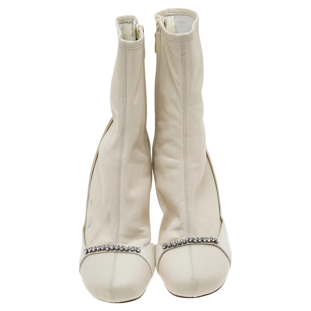 Valentino White Leather Embellished Ankle Length Boots Size 39 2