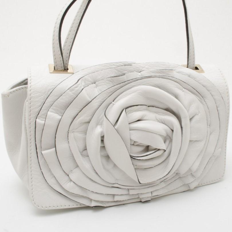 Valentino White Leather Flower Shoulder Bag 5