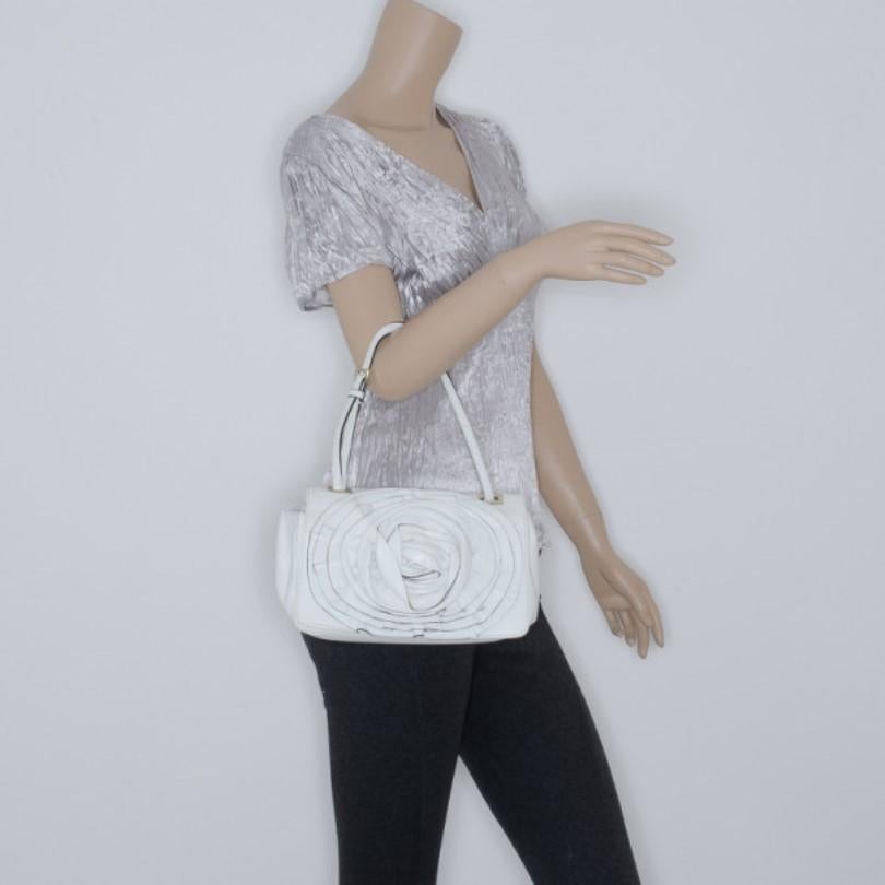 Gray Valentino White Leather Flower Shoulder Bag