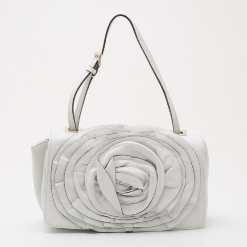 Valentino White Leather Flower Shoulder Bag 2