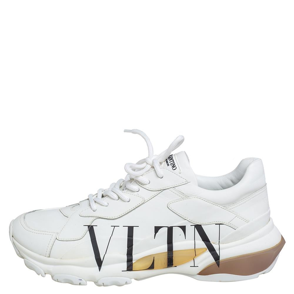Valentino White Leather Logo Chunky Sneakers Size 40 In Good Condition In Dubai, Al Qouz 2