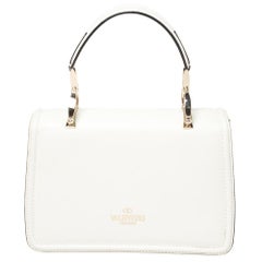 Valentino White Leather Metal Mesh Bow Flap Top Handle Bag
