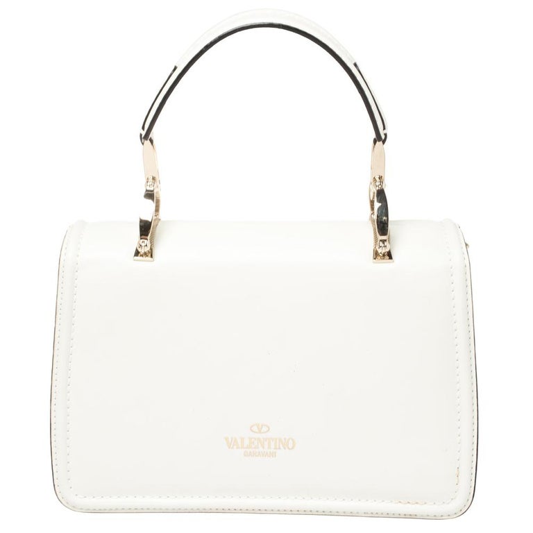 Valentino White Leather Metal Mesh Flap Top Bag at