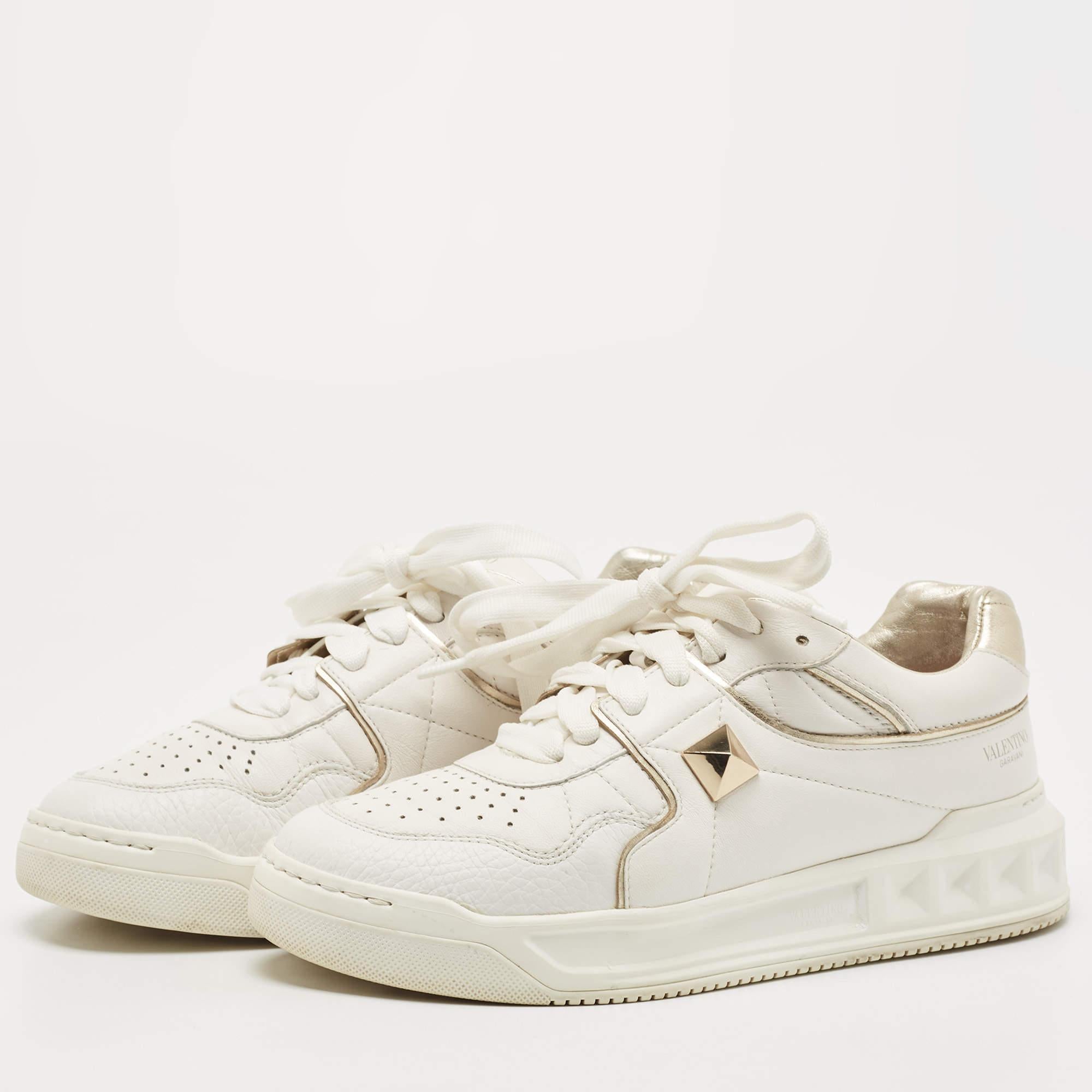 Valentino White Leather One Stud Sneakers Size 38 1