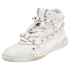 Valentino White Leather Rockstud Amor High Top Sneakers Size 38