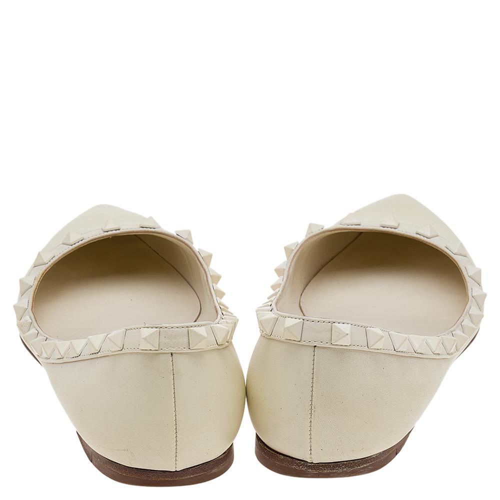Women's Valentino White Leather Rockstud Ballet Flats Size 38.5