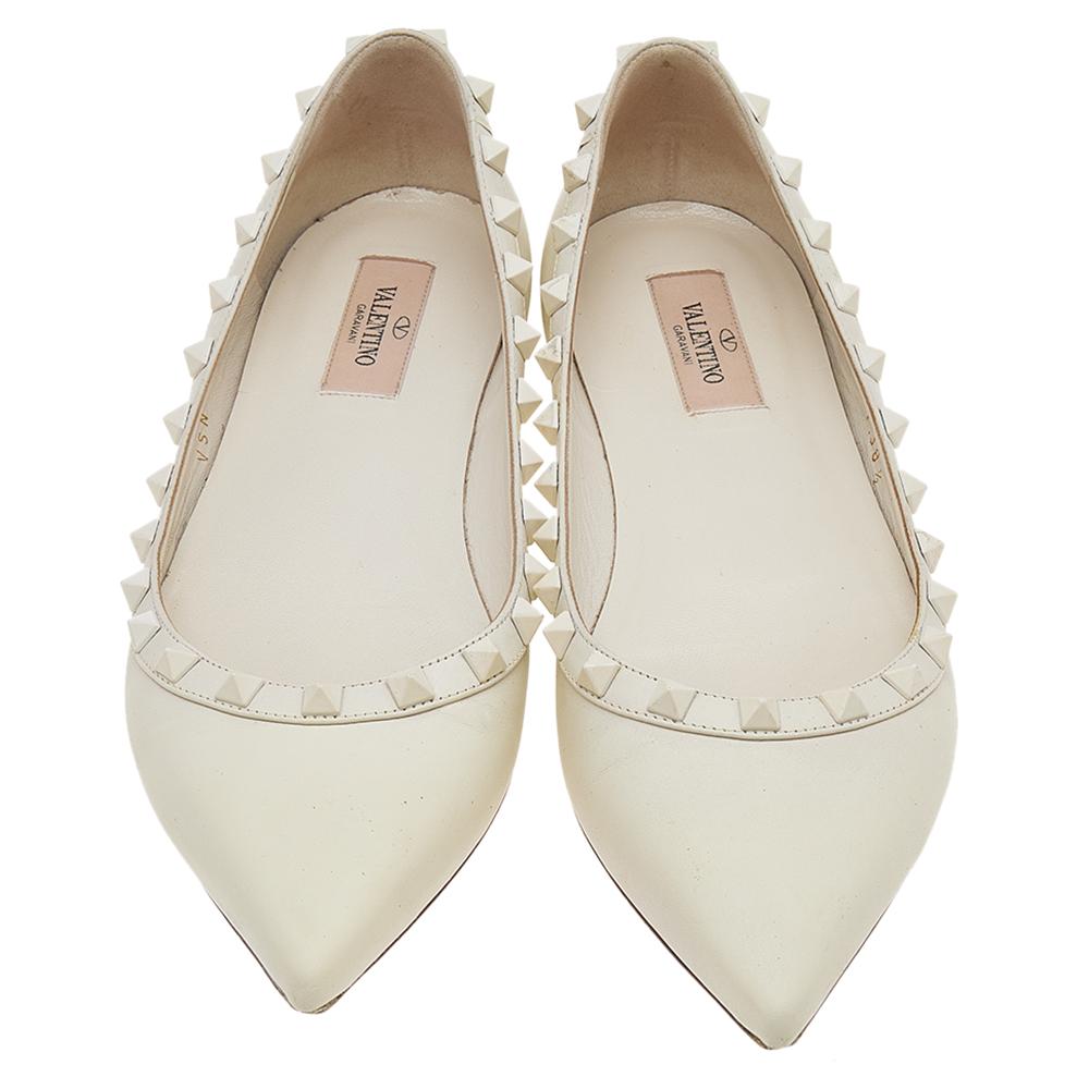 Valentino White Leather Rockstud Ballet Flats Size 38.5 1