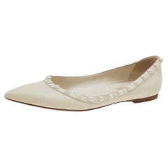 Valentino White Leather Rockstud Ballet Flats Size 38.5