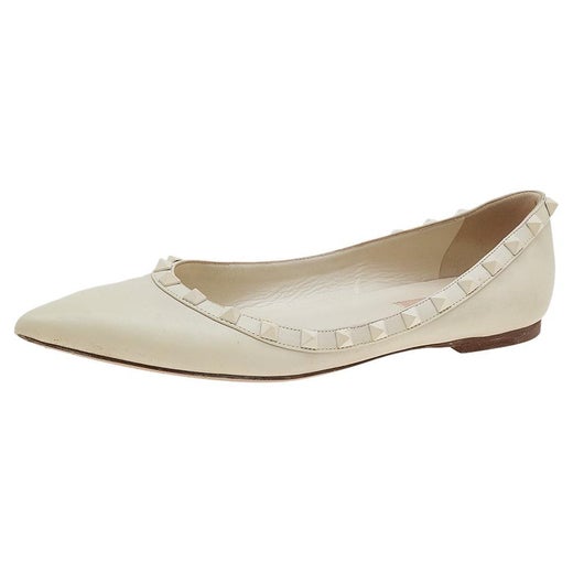 Valentino White Leather Rockstud Ballet Flats Size 38.5 at 1stDibs