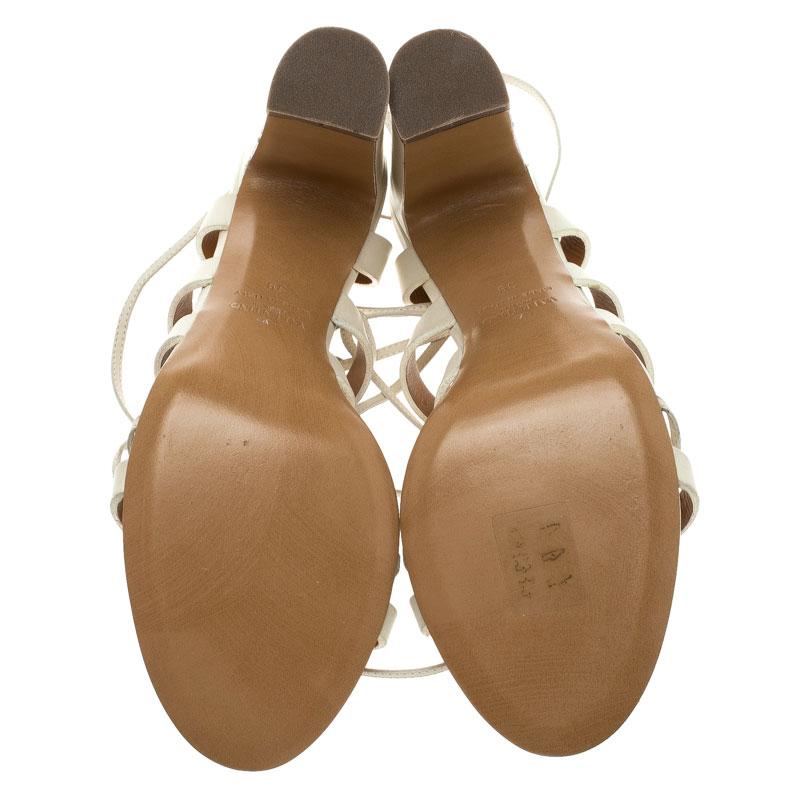Valentino White Leather Rockstud Block Heel Gladiator Lace Up Sandals Size 39 1
