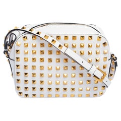 Valentino White Leather Rockstud Camera Crossbody Bag