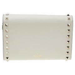 Valentino White Leather Rockstud Envelope Clutch