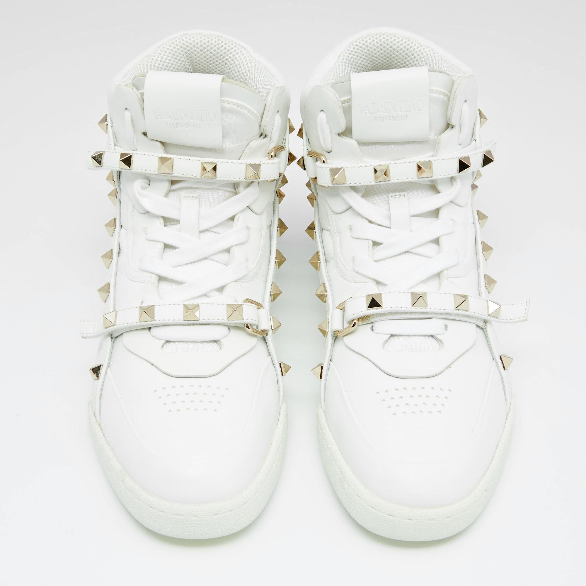 Women's Valentino White Leather Rockstud High Top Sneakers Size 38.5