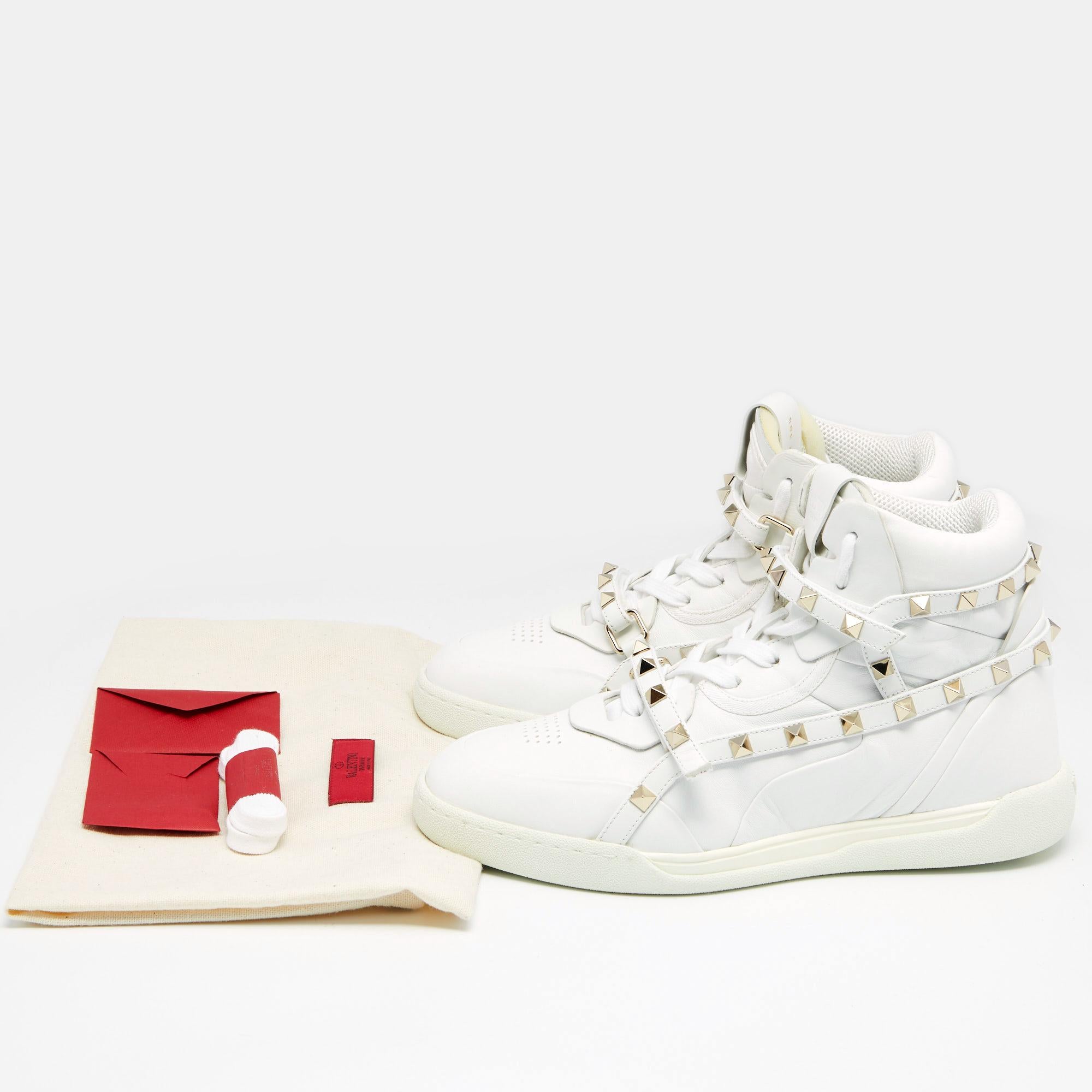 Valentino White Leather Rockstud High Top Sneakers Size 38.5 4