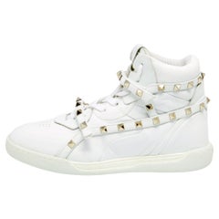 Valentino White Leather Rockstud High Top Sneakers Size 38.5