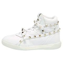 Valentino Weiße Rockstud High Top Turnschuhe aus Leder Größe 38,5