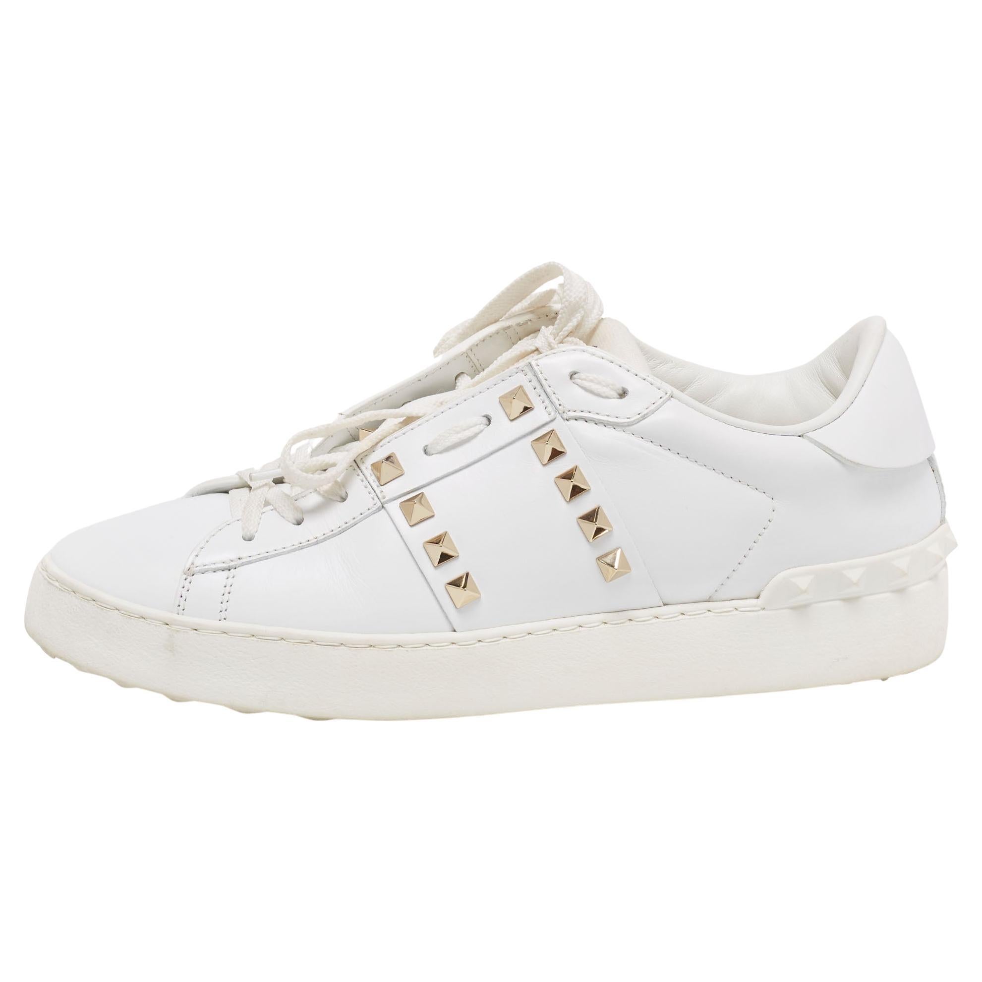 Valentino White Leather Rockstud lace Up Sneakers Size 39.5 For Sale at  1stDibs