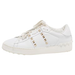 Valentino White Leather Rockstud lace Up Sneakers Size 39.5