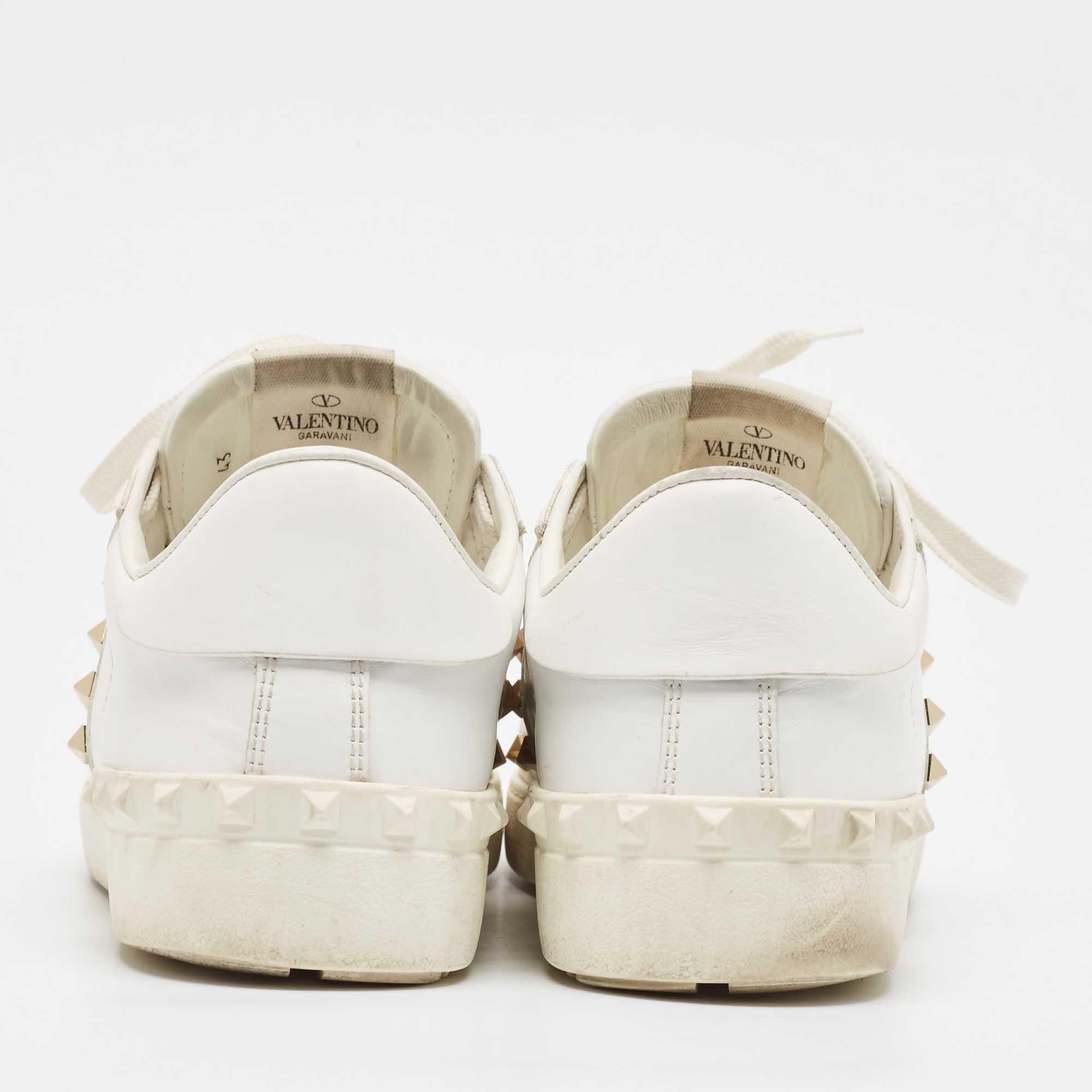 Valentino White Leather Rockstud Lace Up Sneakers Size 43 1