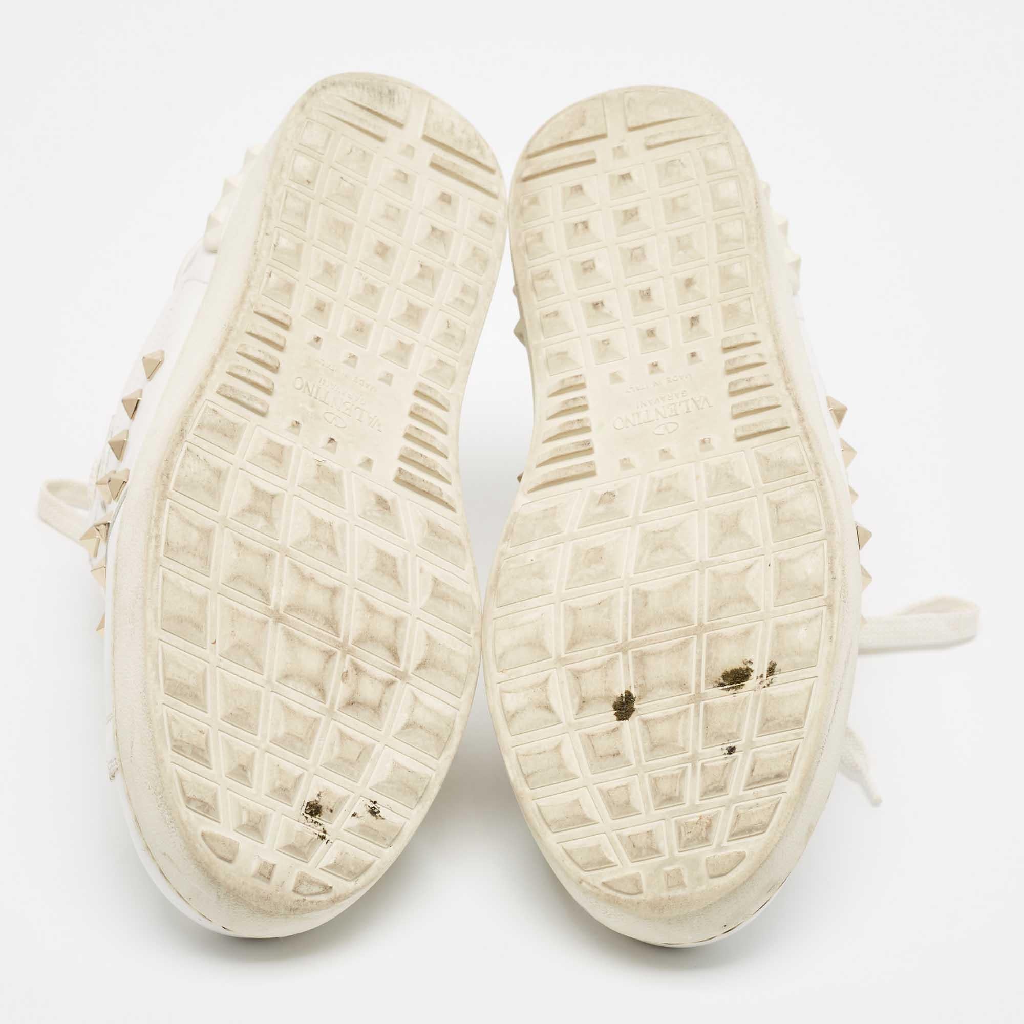 Valentino White Leather Rockstud Lace Up Sneakers Size 43 2