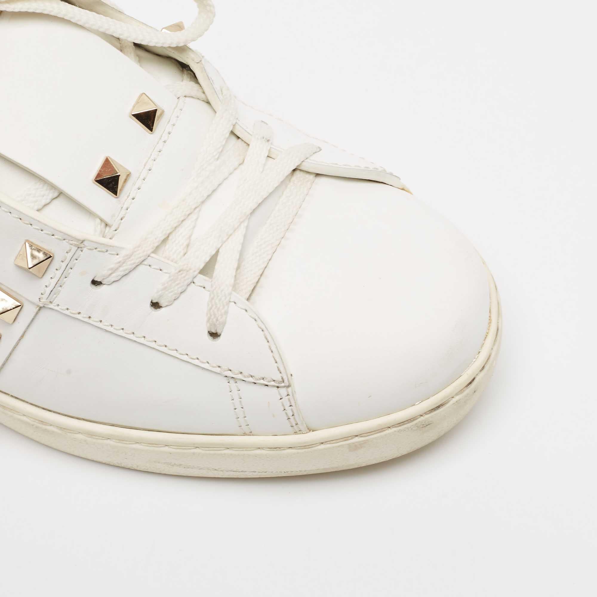 Valentino White Leather Rockstud Lace Up Sneakers Size 43 3