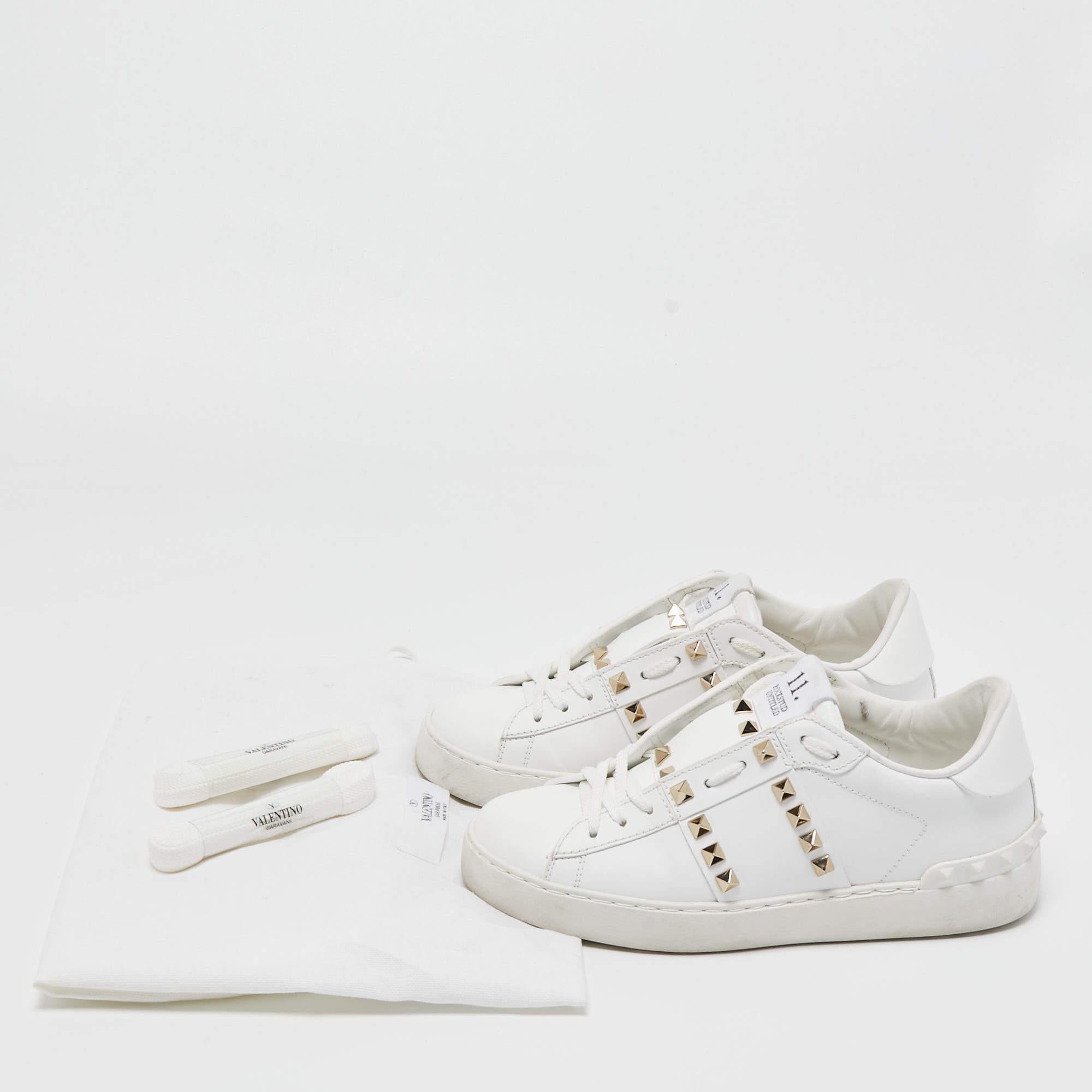 Valentino White Leather Rockstud Low Top Sneakers Size 35.5 6