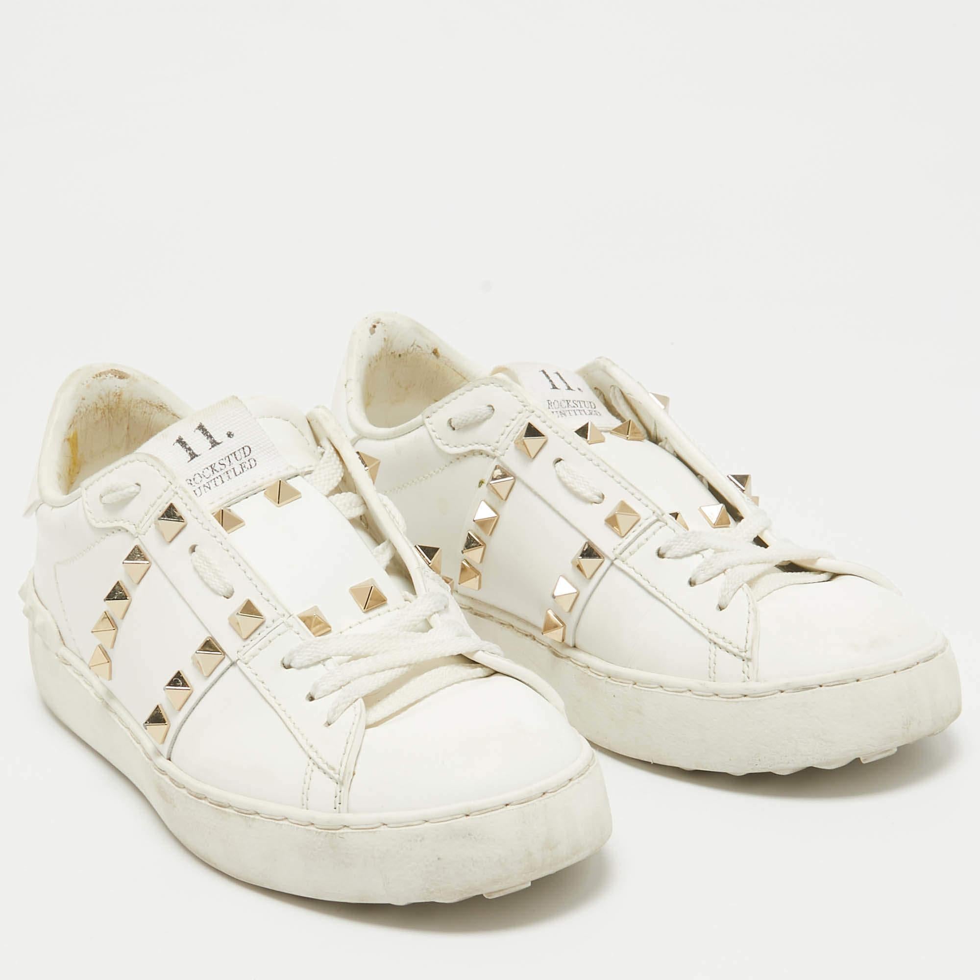 Women's Valentino White Leather Rockstud Low Top Sneakers Size 35.5