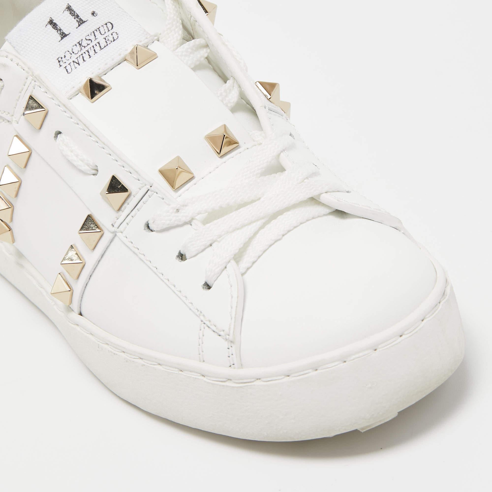 Women's Valentino White Leather Rockstud Low Top Sneakers Size 35.5