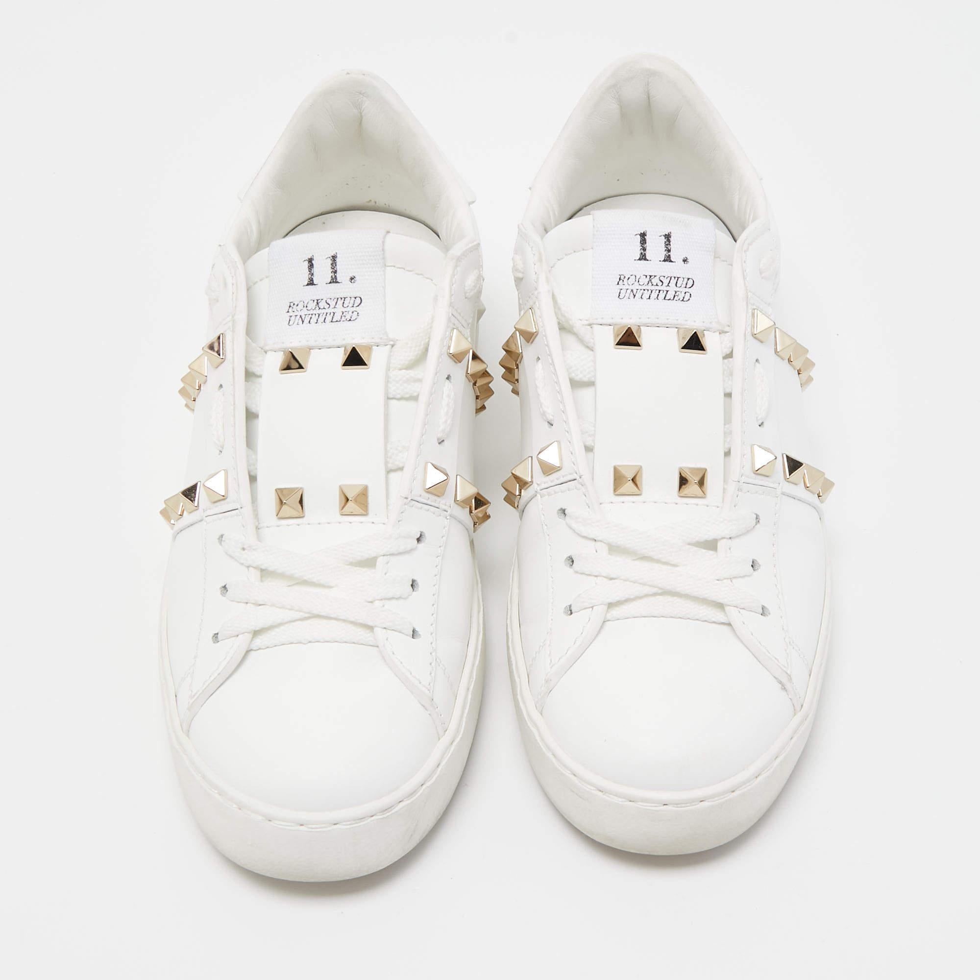 Valentino White Leather Rockstud Low Top Sneakers Size 35.5 2