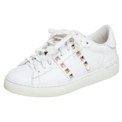 Valentino White Leather Rockstud Low Top Sneakers Size 35.5